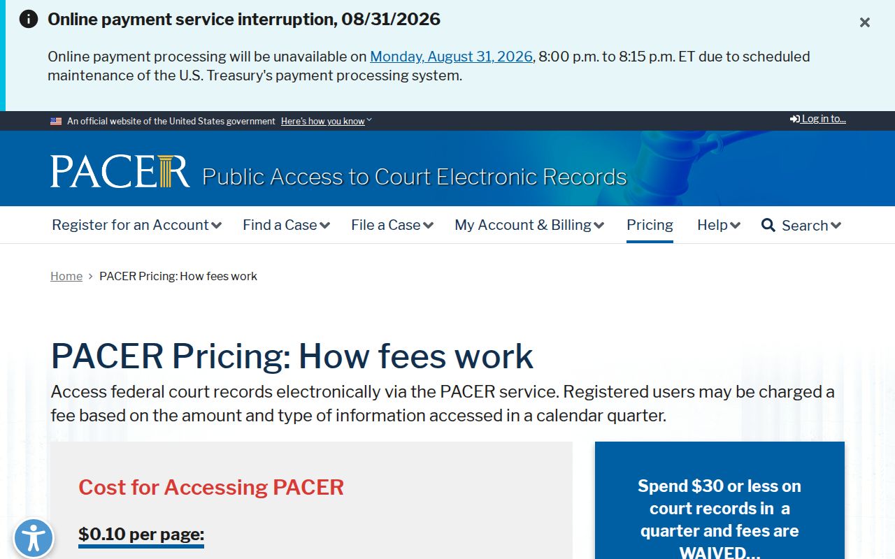 Leelanau County case docket federal PACER pricing information