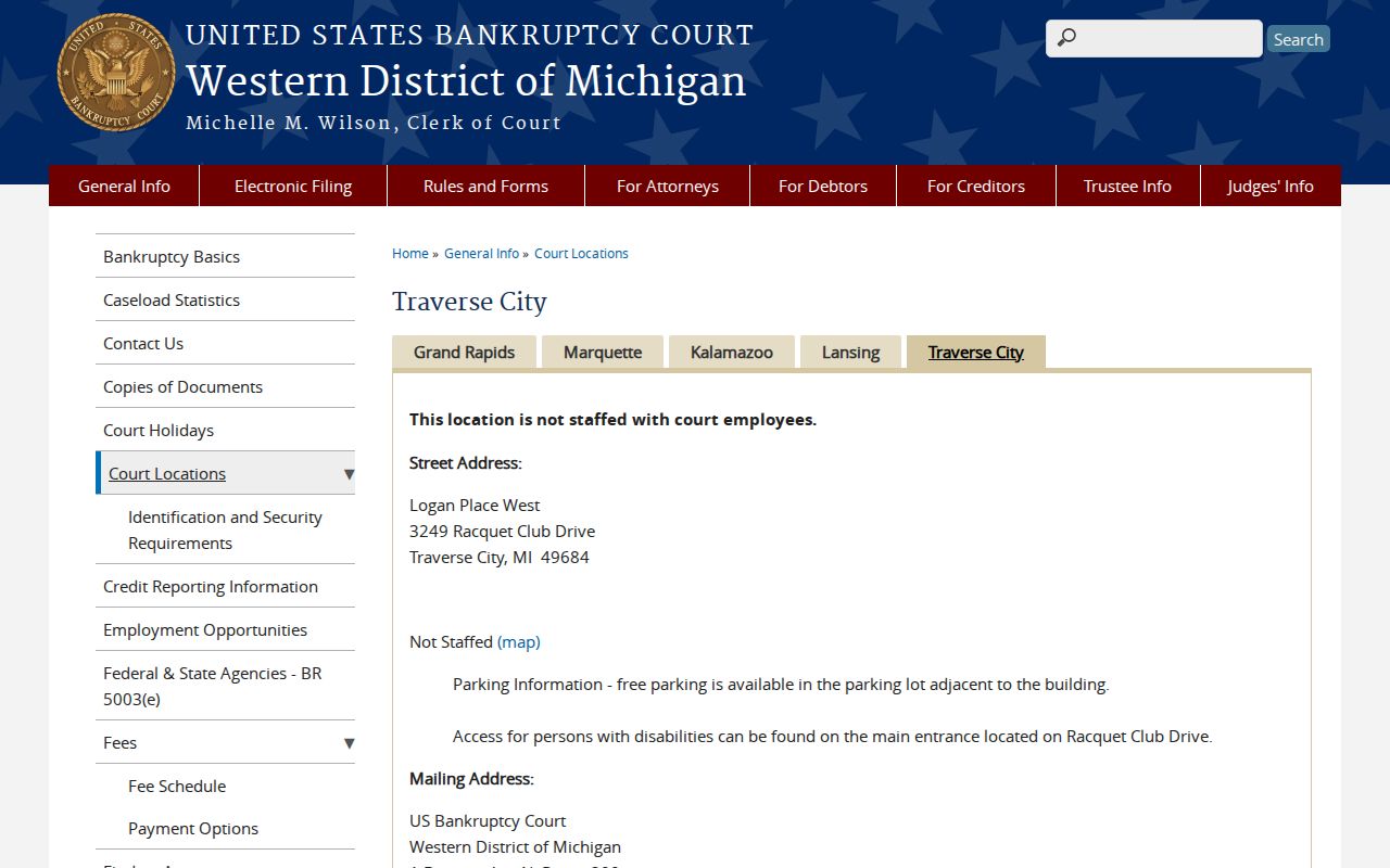 Leelanau County court schedule reference for Traverse City bankruptcy hearing access