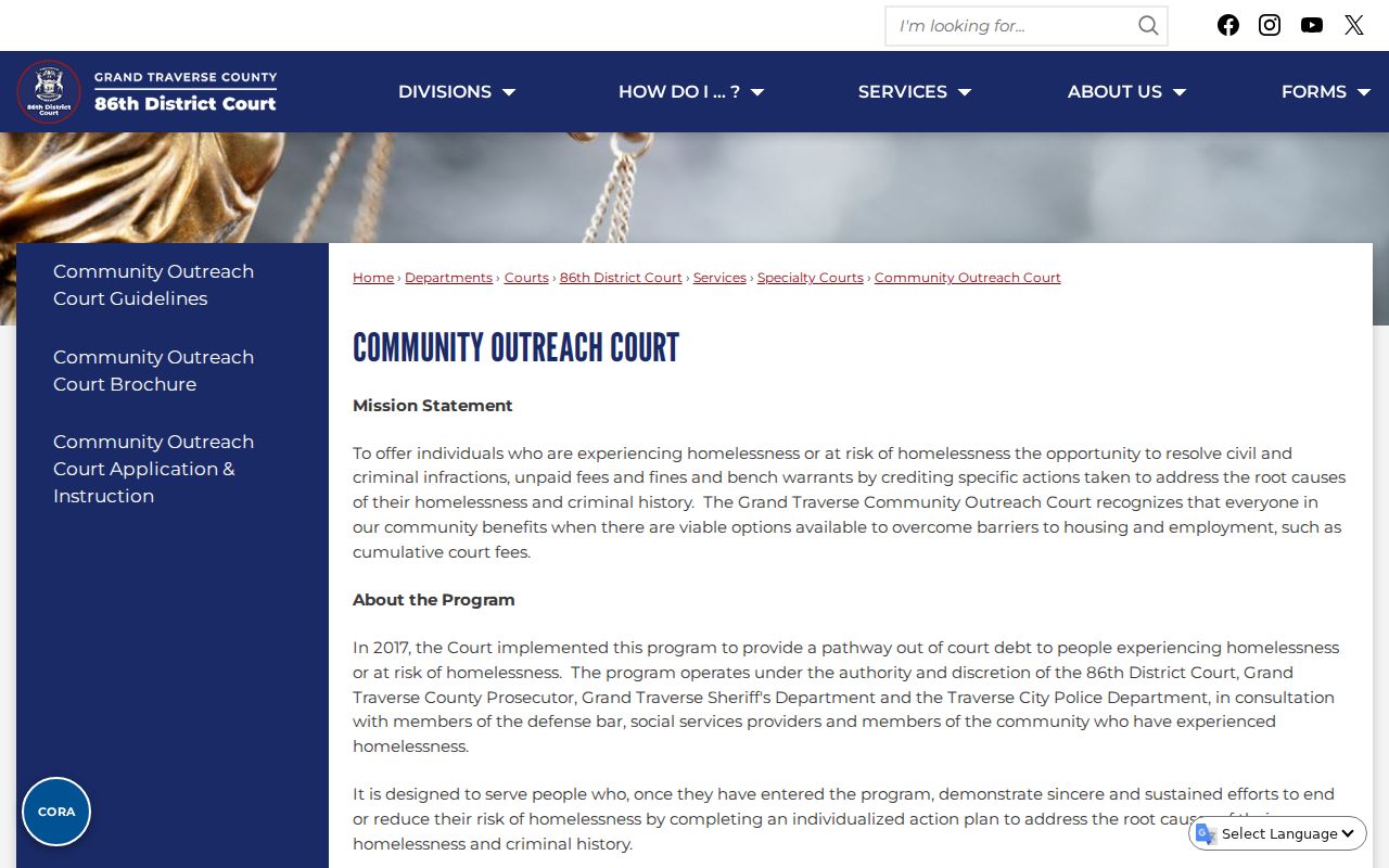 Leelanau County court schedule information for Community Outreach Court hearings