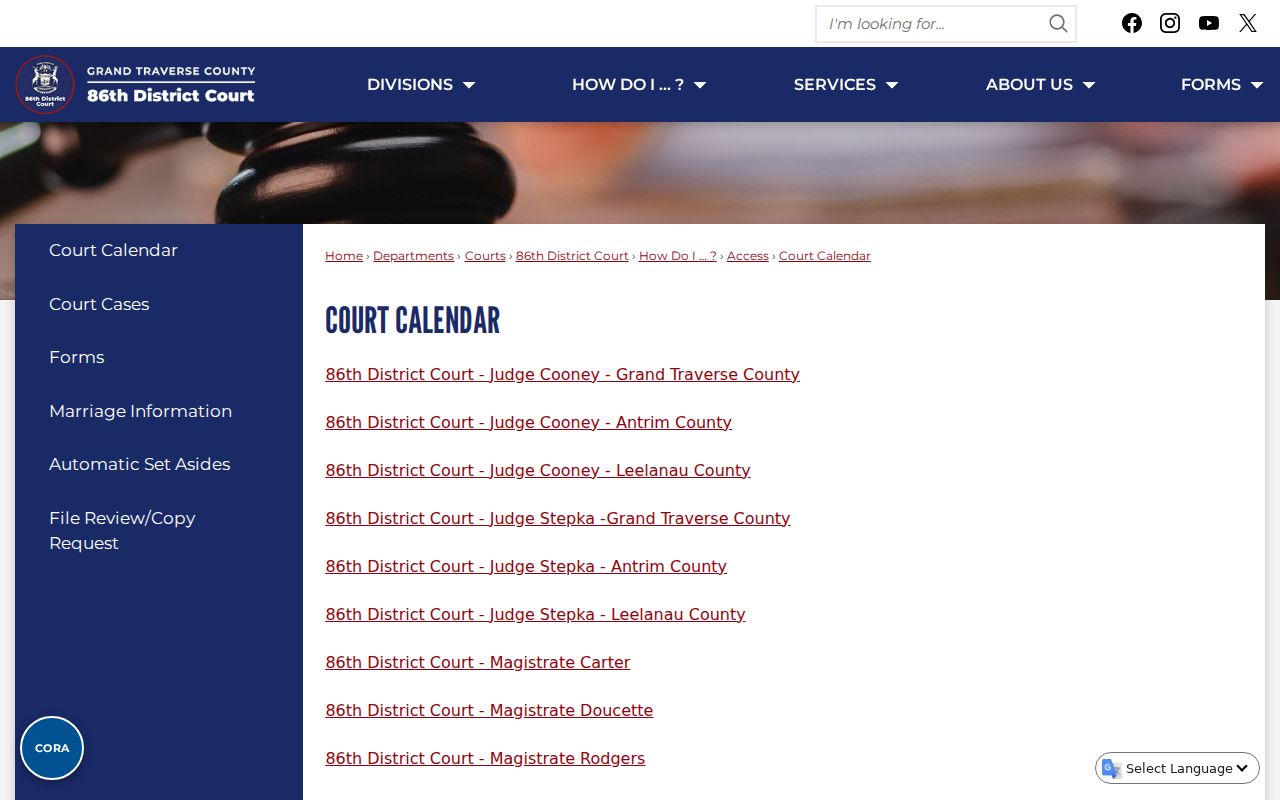 Leelanau County court schedule links for local calendar displays