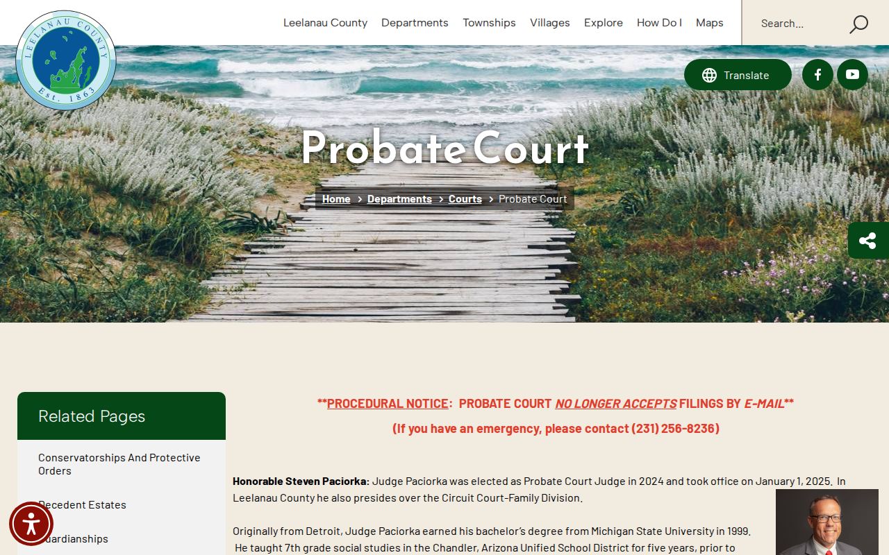 Leelanau County court case records access through the Probate Court page