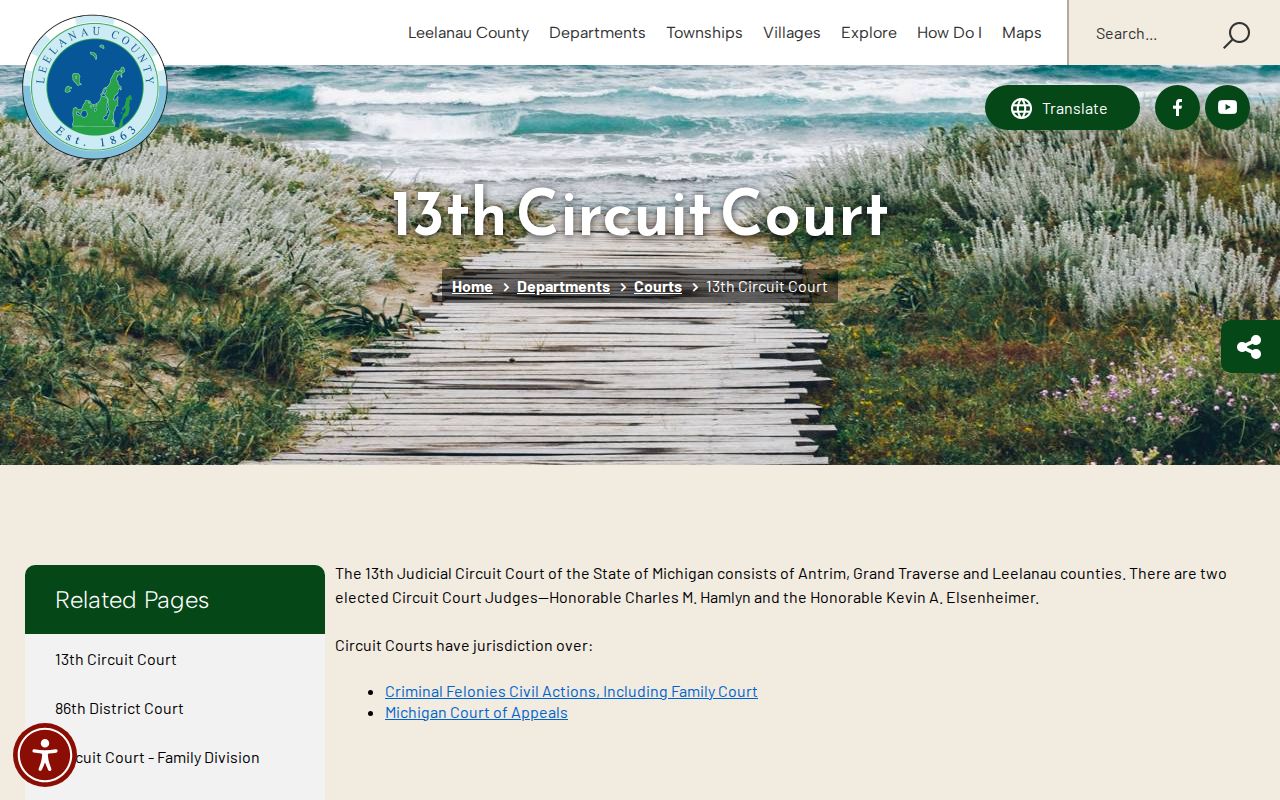 Leelanau County court docket information for the 13th Judicial Circuit Court