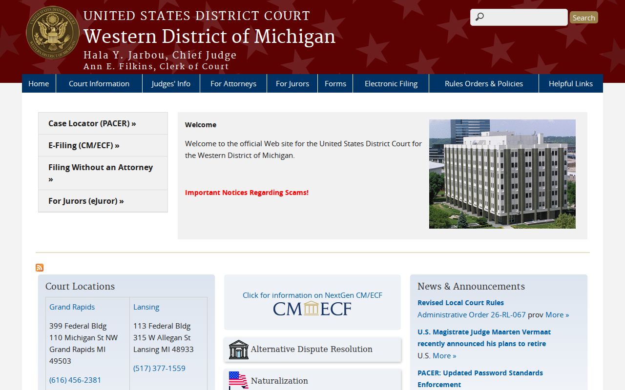 Leelanau County court docket research and the Western District of Michigan gateway