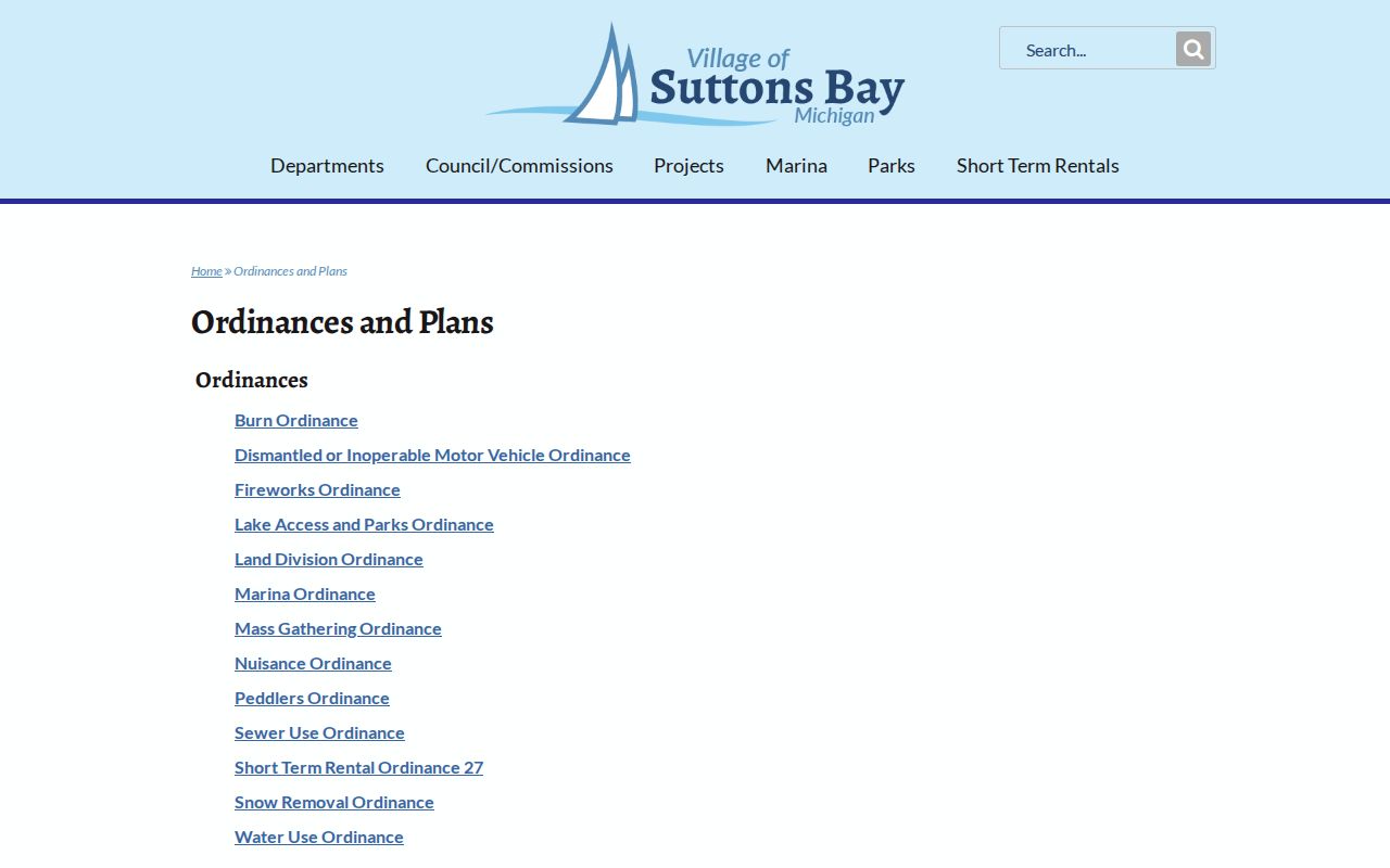 Suttons Bay Leelanau court records and village ordinance index