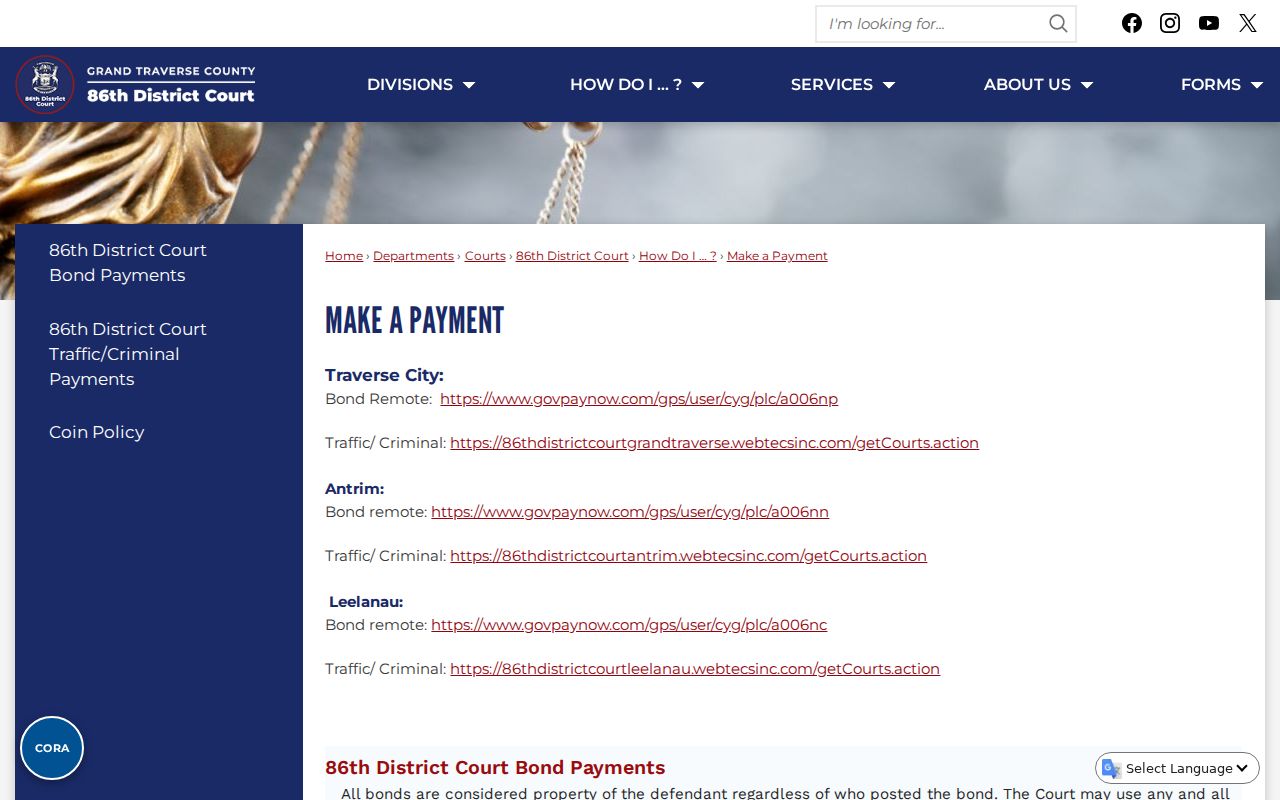 Leelanau County traffic court payment options and court record channels